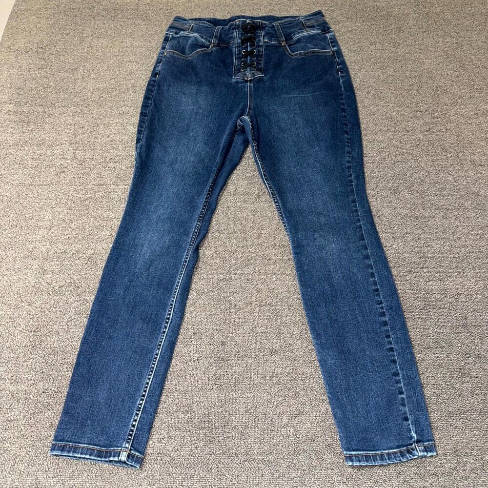 We‎ The Free Ankle Jeans Womens 32 Blue Denim High Rise Stretch Lace Up Front